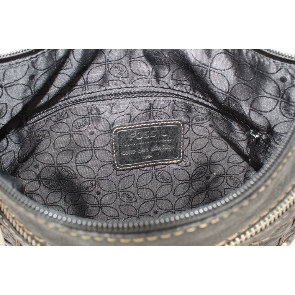 Fossil Black Leather Zip Top Crossbody Purse Shoulder Bag - Picture 8 of 9